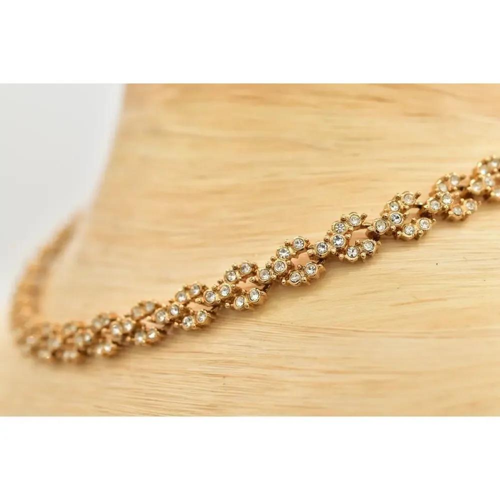 Carre Vintage Crystal Collar Necklace Rhinestone Crystal Gold Tone Signed BinBJ